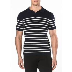 NEW POSTMARC 3-button striped knit polo shirt in navy/off white